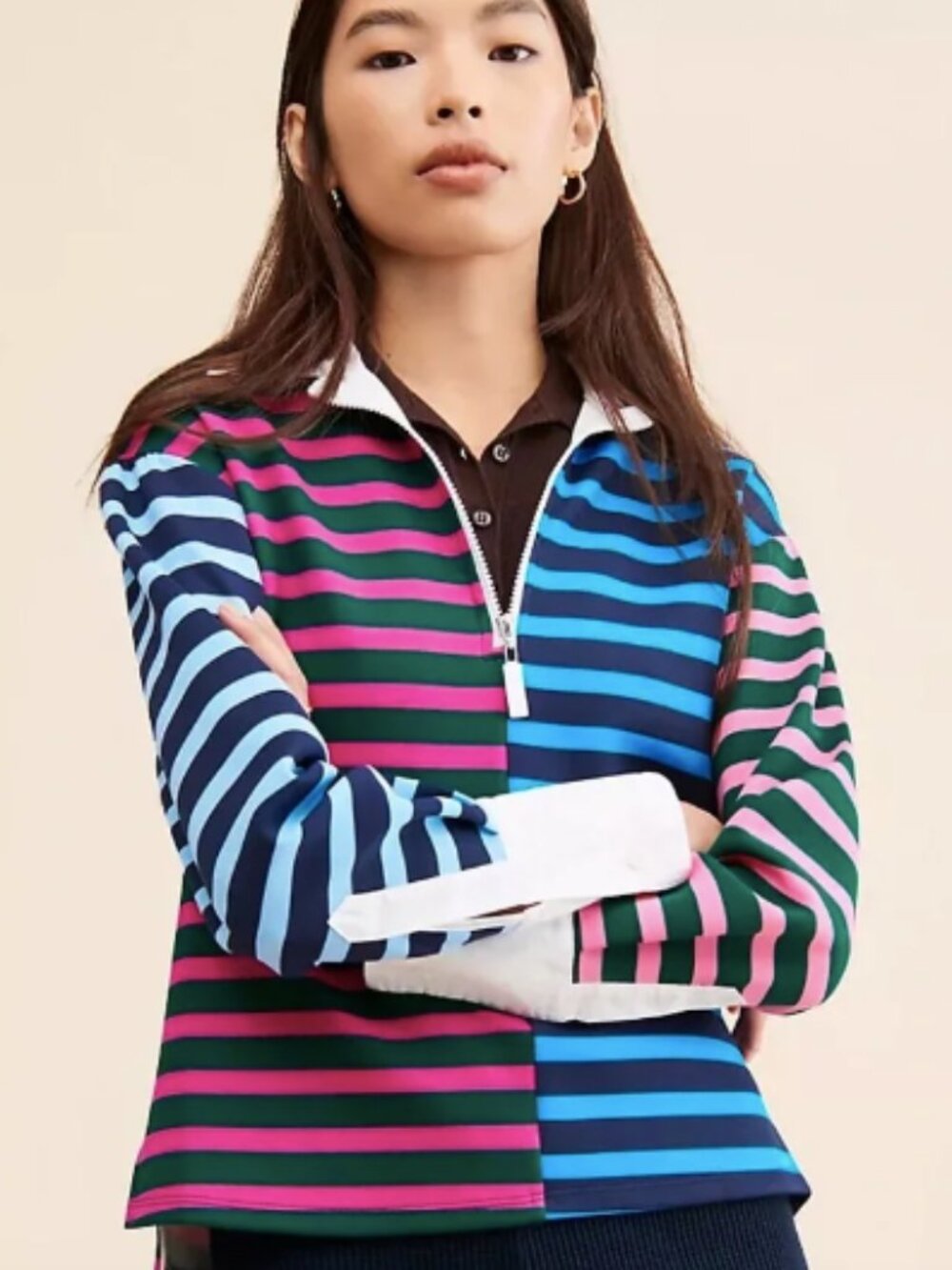 Anthropologie Addison Bay Rara Rugby purple pink green Pullover Size L EUC